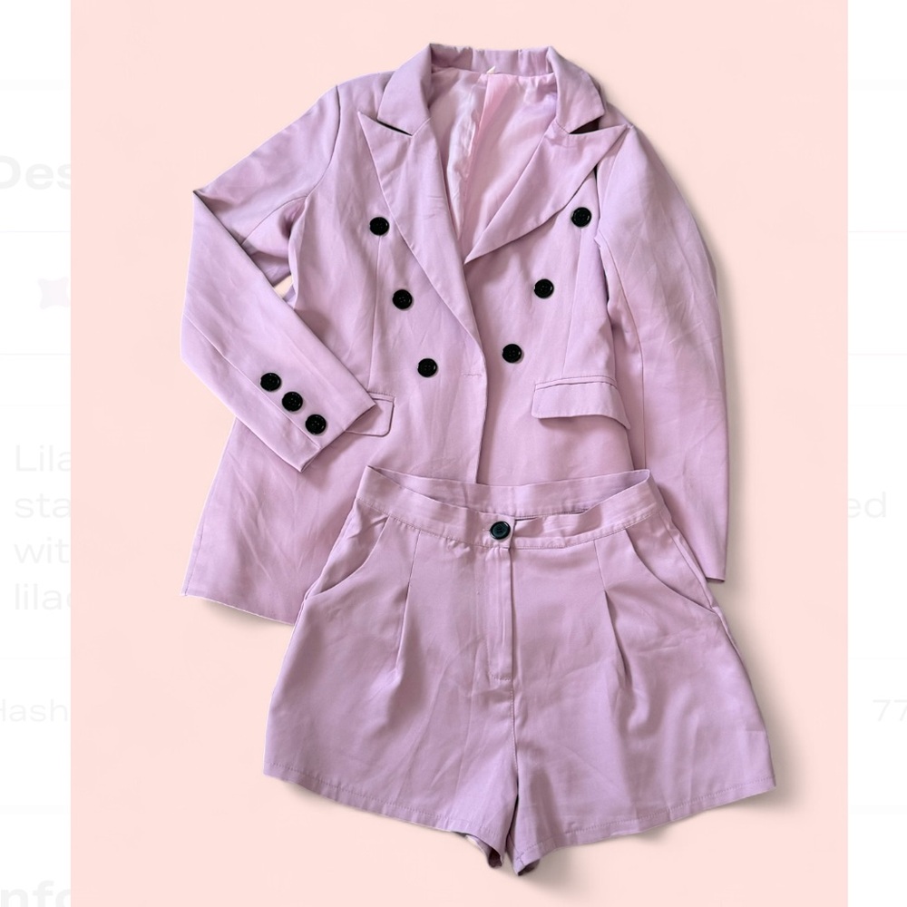 Lilac Double-Breasted Blazer & Shorts Set